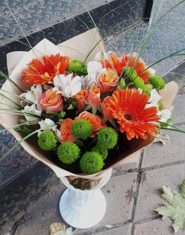 Букет цветов из: Герберы, Хризантемы, Альстромерии и Розы в Первомайском Ставропольского края