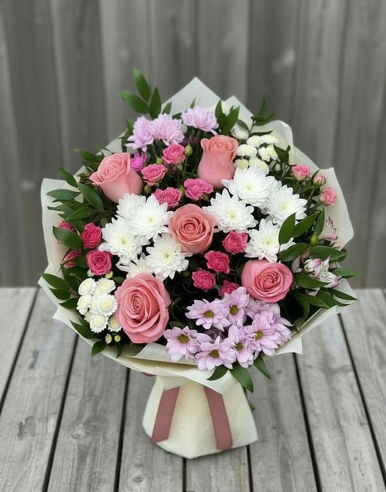 Букет цветов из: Альстромерии, Гвоздики, Розы и Хризантемы в Первомайском Ставропольского края