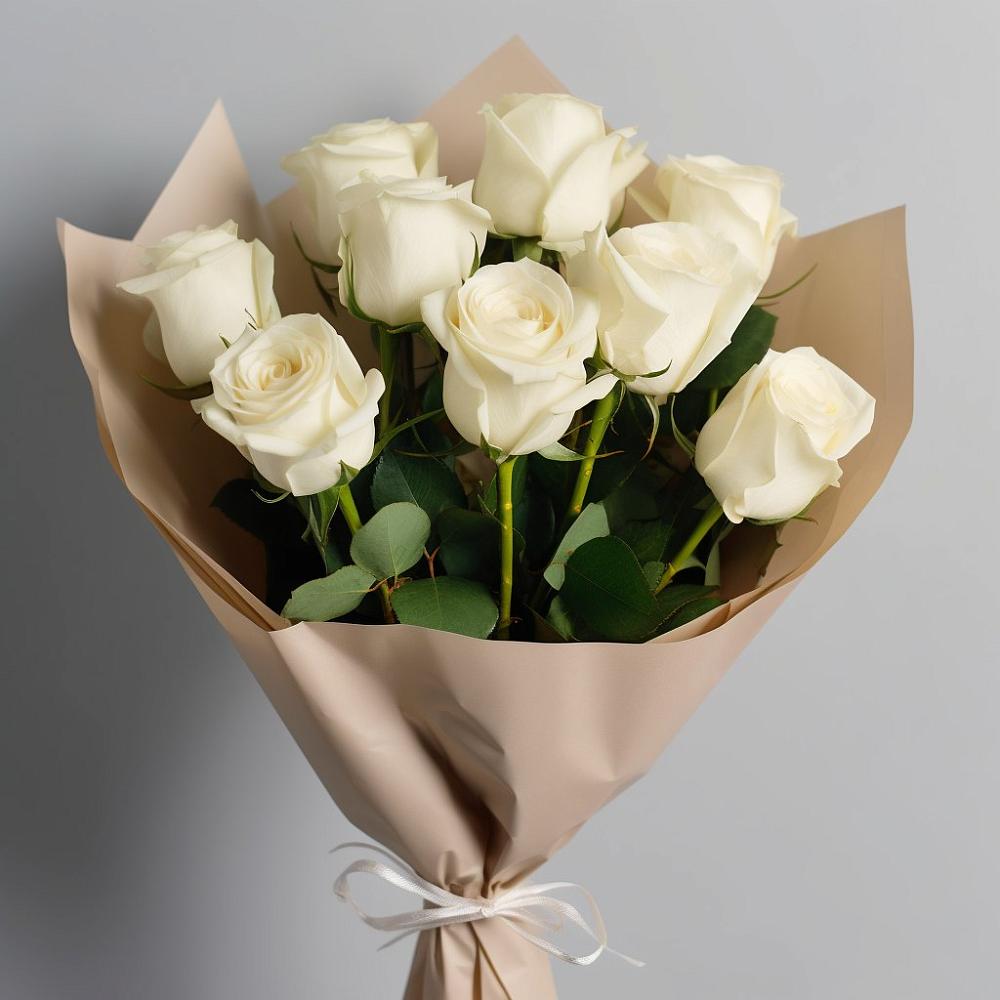 Букет 9 Белых роз Эдлесс Лав в Первомайском Ставропольского края