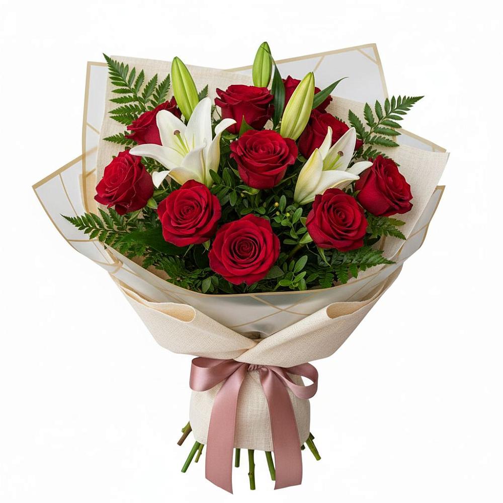 Букет цветов из: Лилии и Розы в Первомайском Ставропольского края