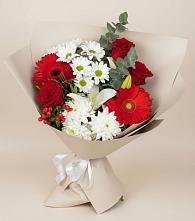 Букет цветов из:  Розы, Хризантемы, Герберы и Лилии #REPLACE_PRED# Первомайском Ставропольского края