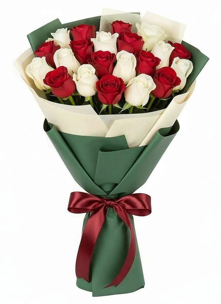 Букет Микс из красных и белых роз в Первомайском Ставропольского края