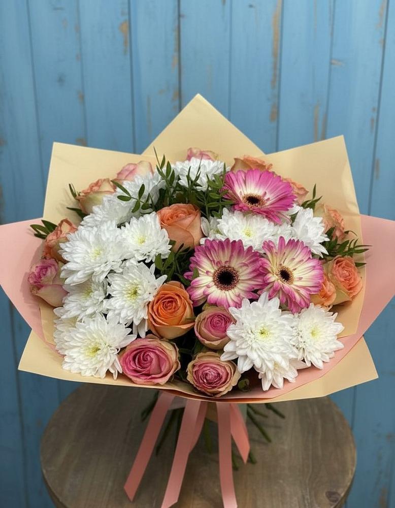 Букет цветов из: Розы, Герберы и Хризантемы в Первомайском Ставропольского края