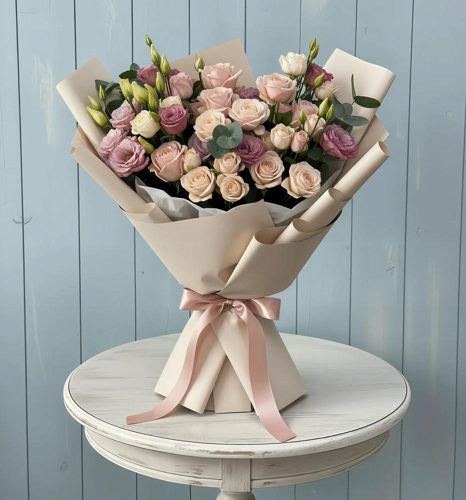 Букет цветов из: Розы и Лизиантусы в Первомайском Ставропольского края