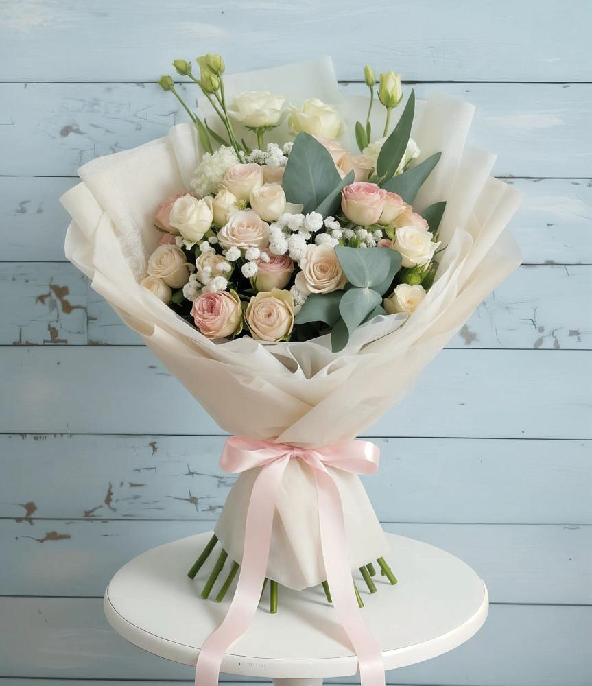 Букет цветов из: Розы и Лизиантусы в Первомайском Ставропольского края