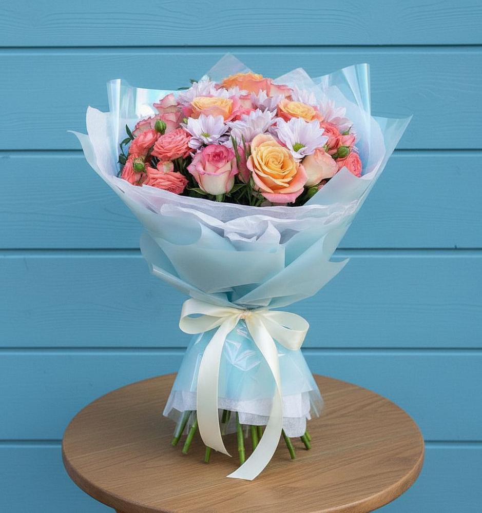 Букет цветов из: Хризантемы и Розы в Первомайском Ставропольского края