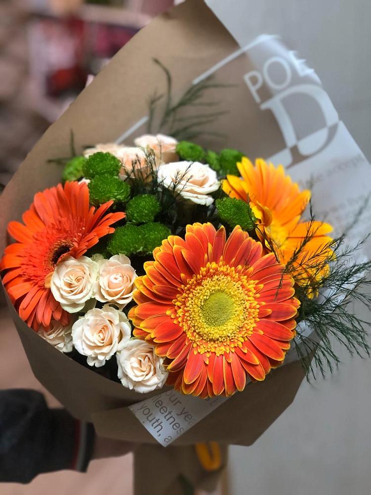 Букет цветов из: Герберы, Хризантемы и Розы в Первомайском Ставропольского края
